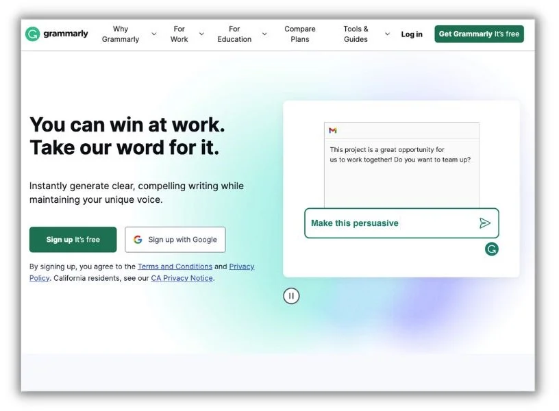 AI tools for marketing agency - Grammarly home screen. 