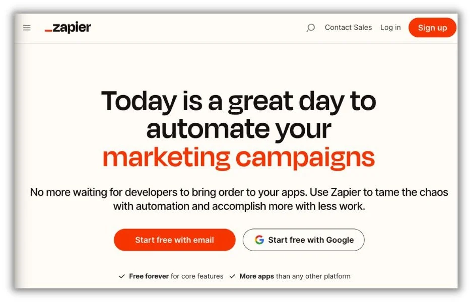 AI tools for marketing agency - Zapier home screen.