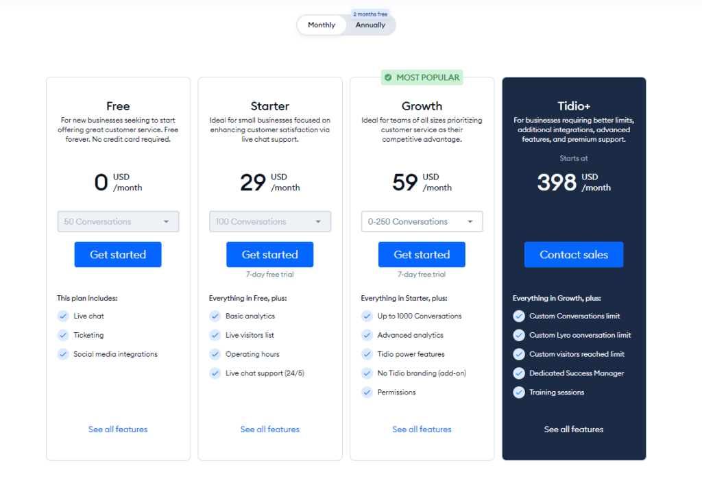 Tidio pricing new