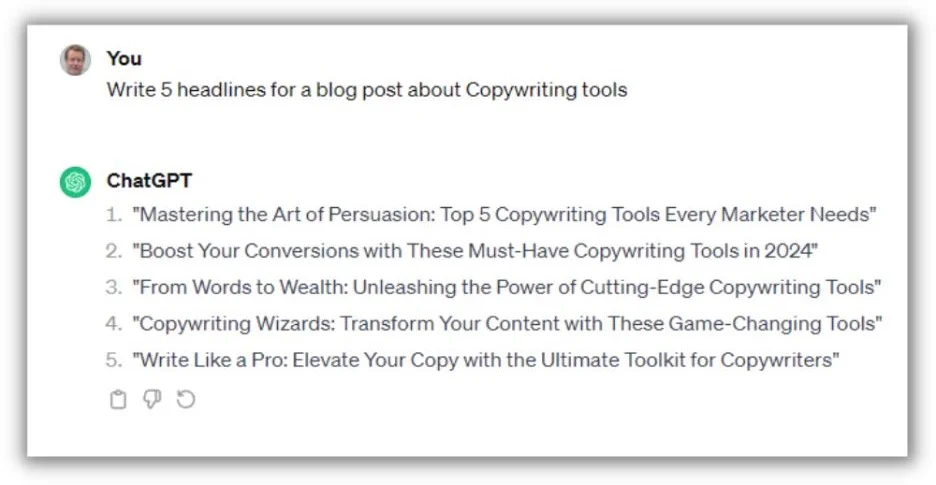 AI copywriting tools - ChatGPT screeshot