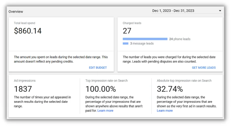 google local services ads dashboard