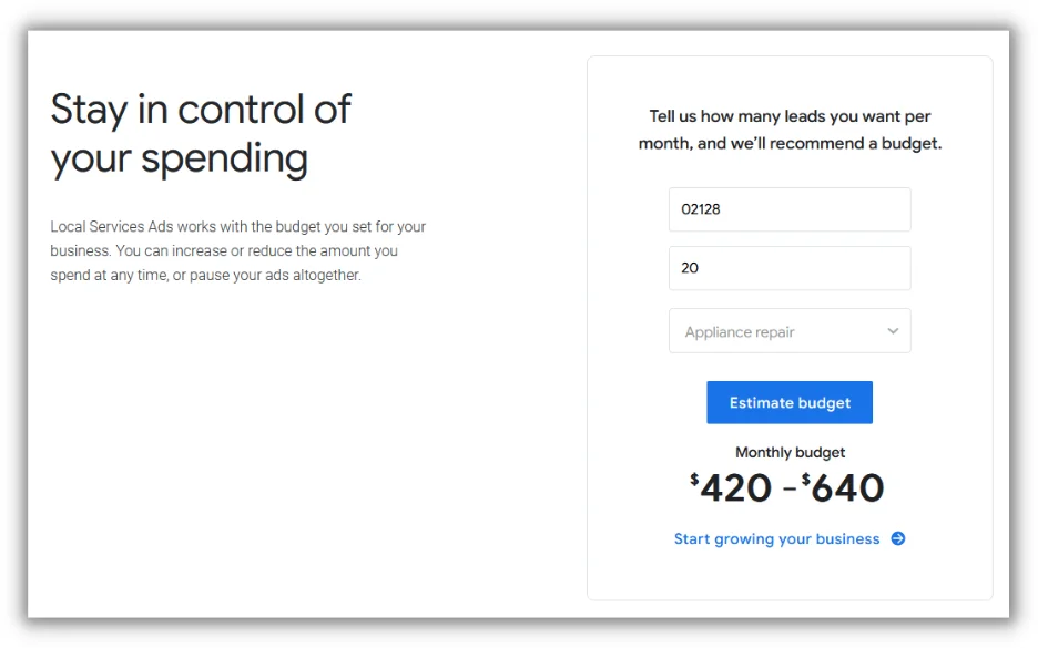 google local services ads budget estimator