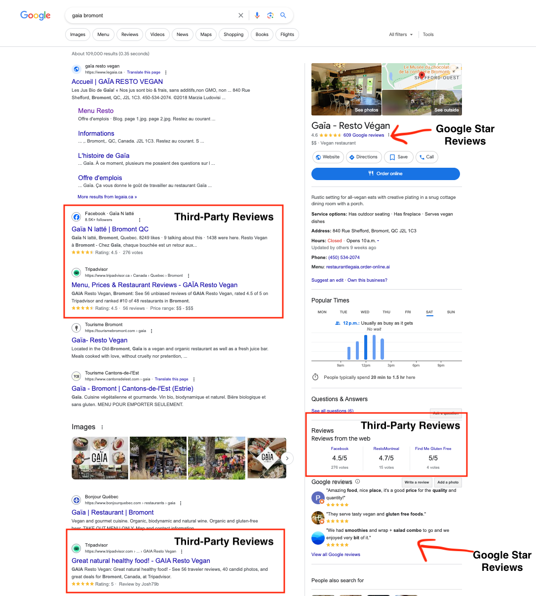 third party reviews and google stars on desktop results