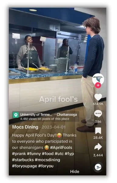 April content ideas - TikTok with April Fools' pranks.