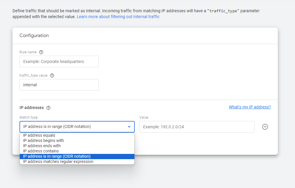 Putting IPs to flag as internal traffic on GA4