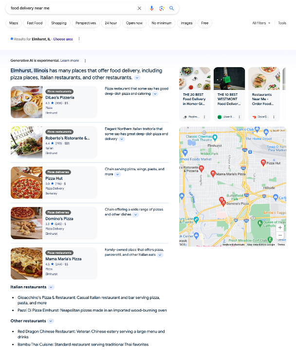 Google search for [food delivery near me]