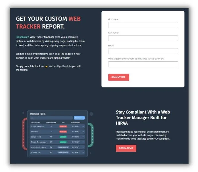 Lead generation examples - Freshpaint's report tracker.