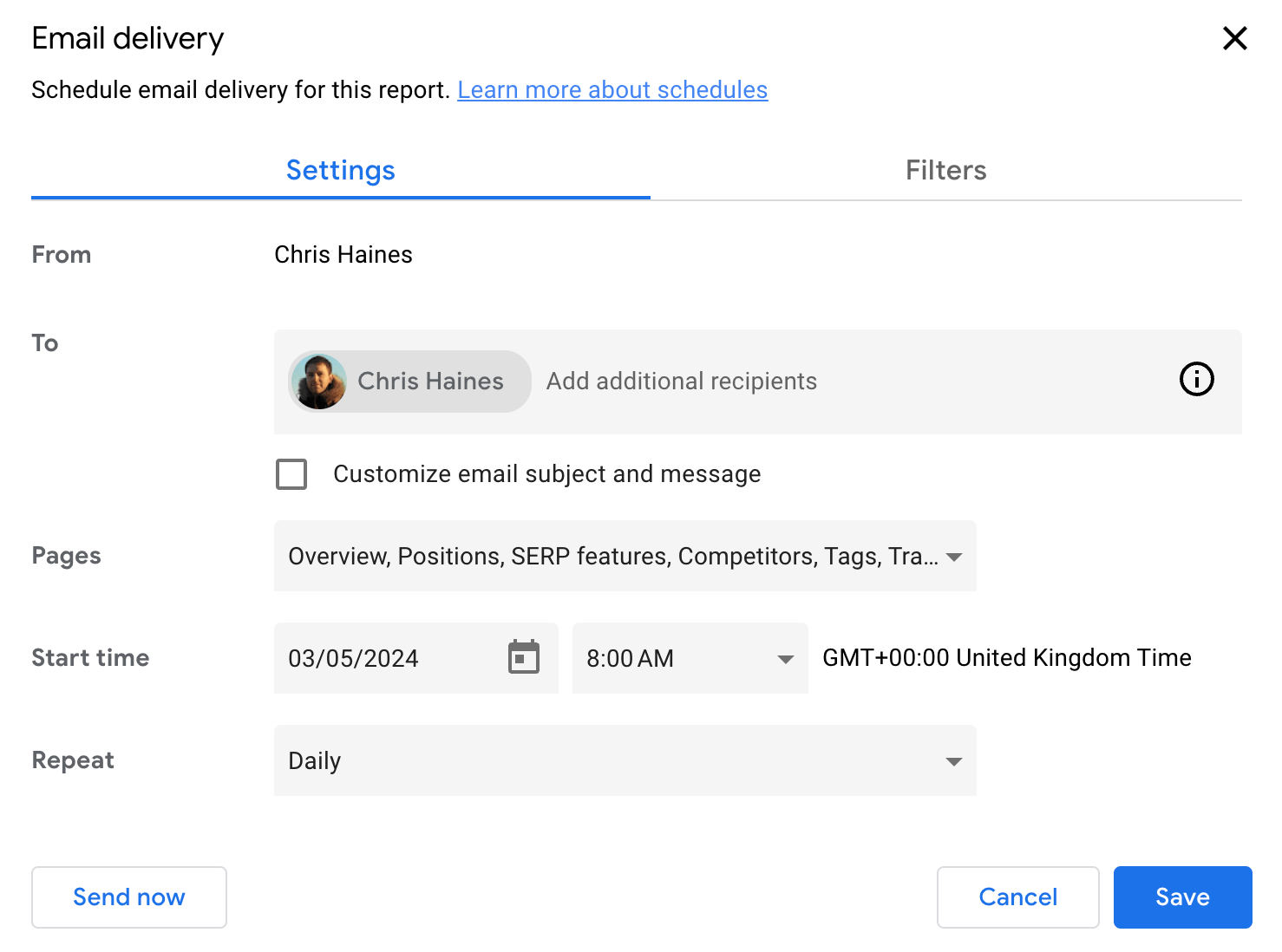 Adding recipients to the scheduled email 