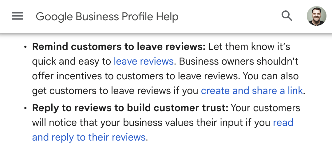 Google's advice on reviews for small businesses