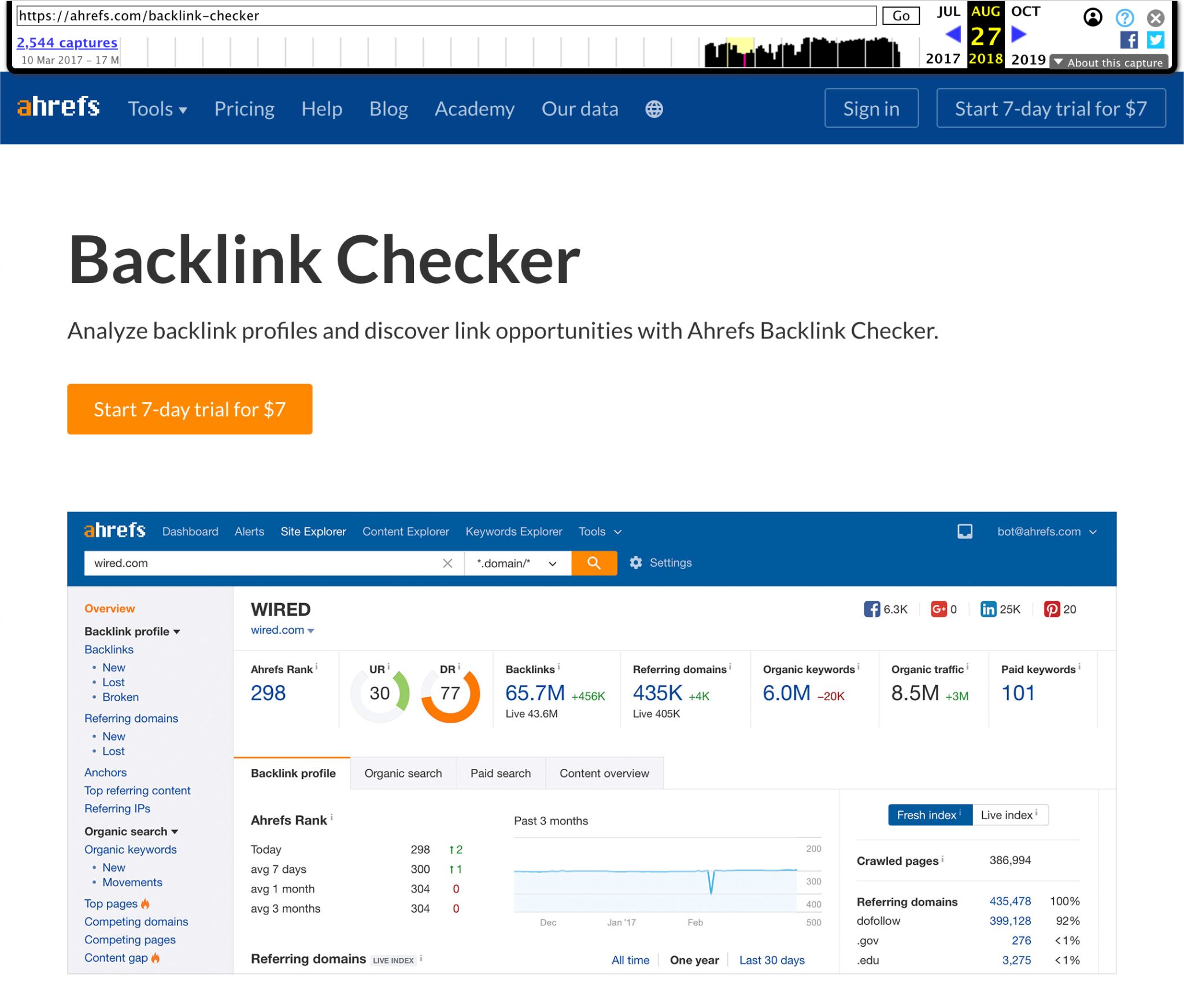Our original "backlink checker" landing page