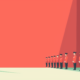Abstract illustration of a group of security guards in red