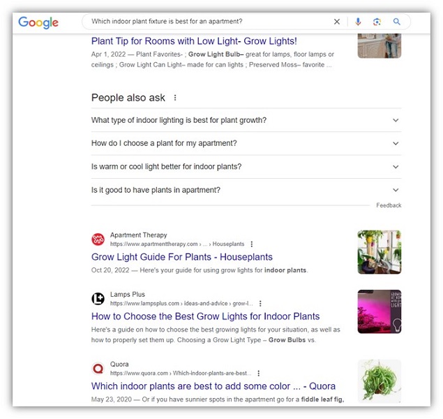 google algorithm updates - home and garden industry serp screenshot