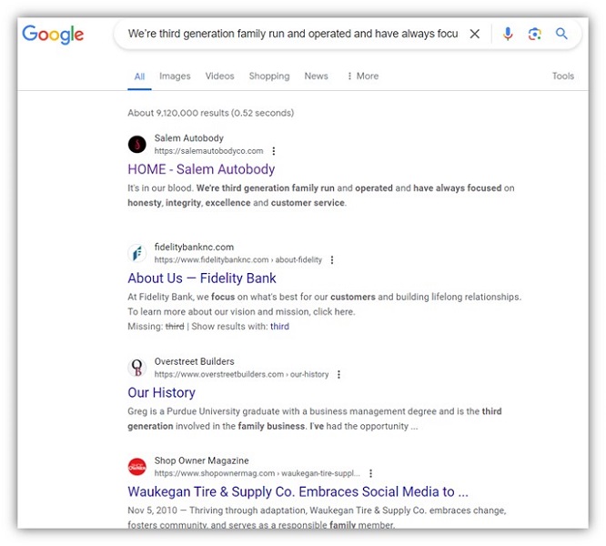 google algorithm updates - example of similar types of content on serp