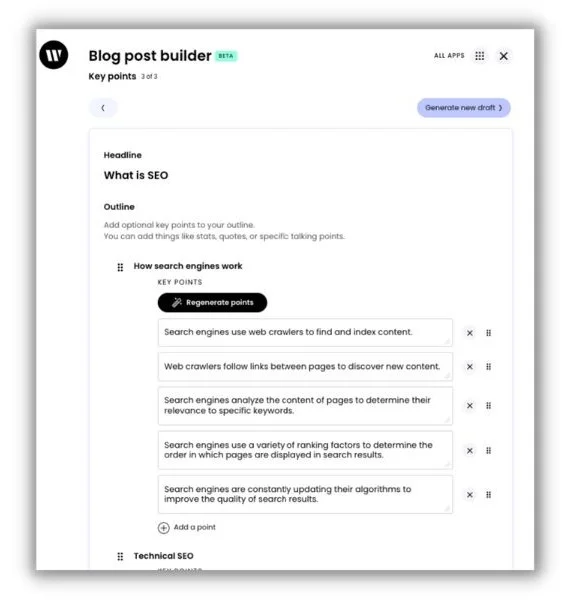 AI in marketing - Outline workflow in Writer.