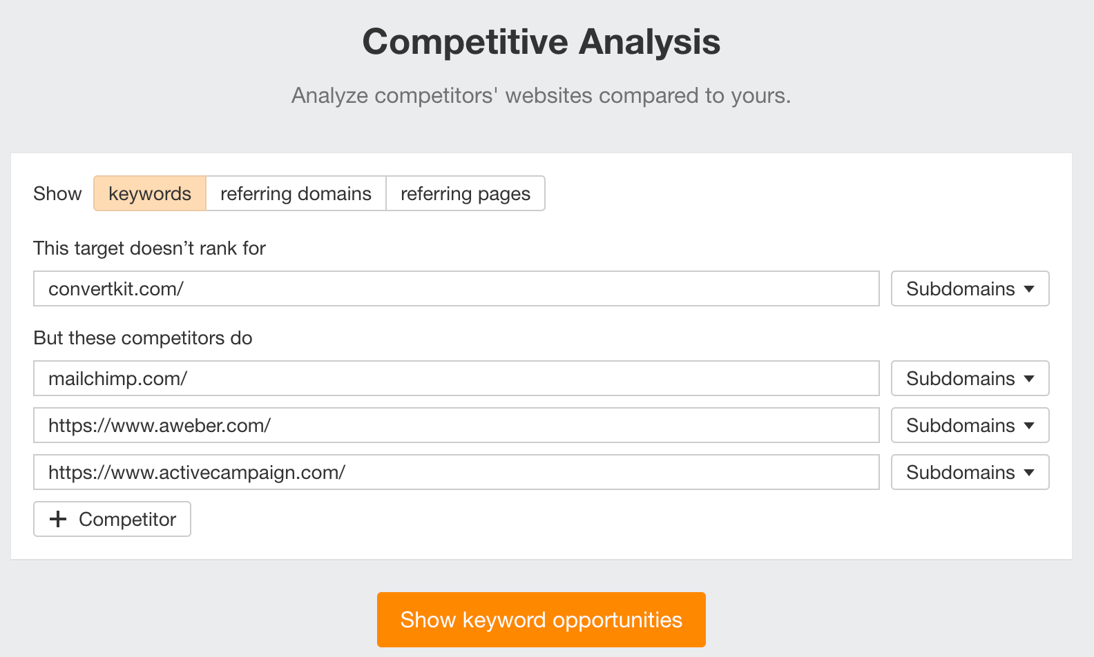 Competitive analysis report with multiple competitors