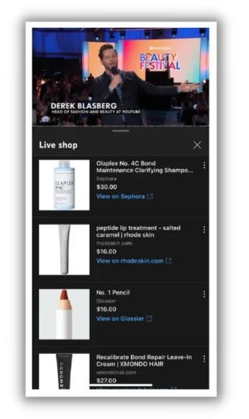 Ecommerce trends - Live shopping example on YouTube.