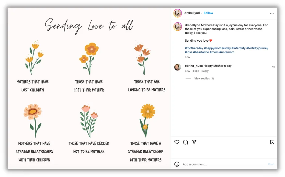 inclusive mothers day social post on instagram