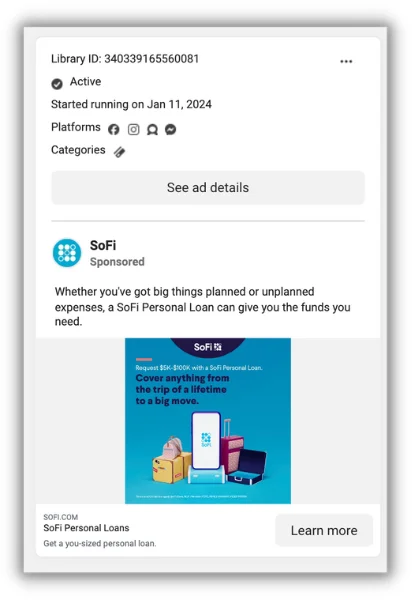 sofi ad on meta ads library