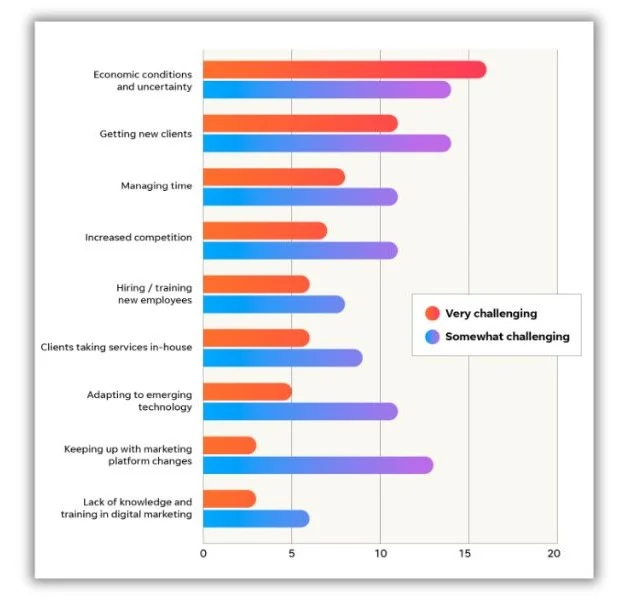 How to promote you digital marketing agency - graph showing top challenges for agencies.