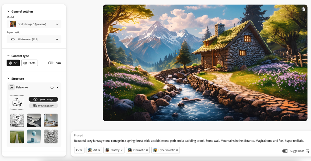 A screenshot of how Adobe Firefly looks after you give it an image prompt. 