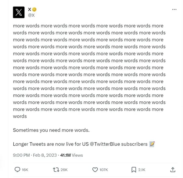 Longer tweets for Twitter Blue subscribers