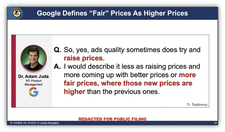 google ads benchmarks - google antitrust trial slide screenshot