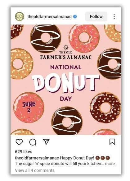 June content ideas - social media post with pictures of doughnuts.