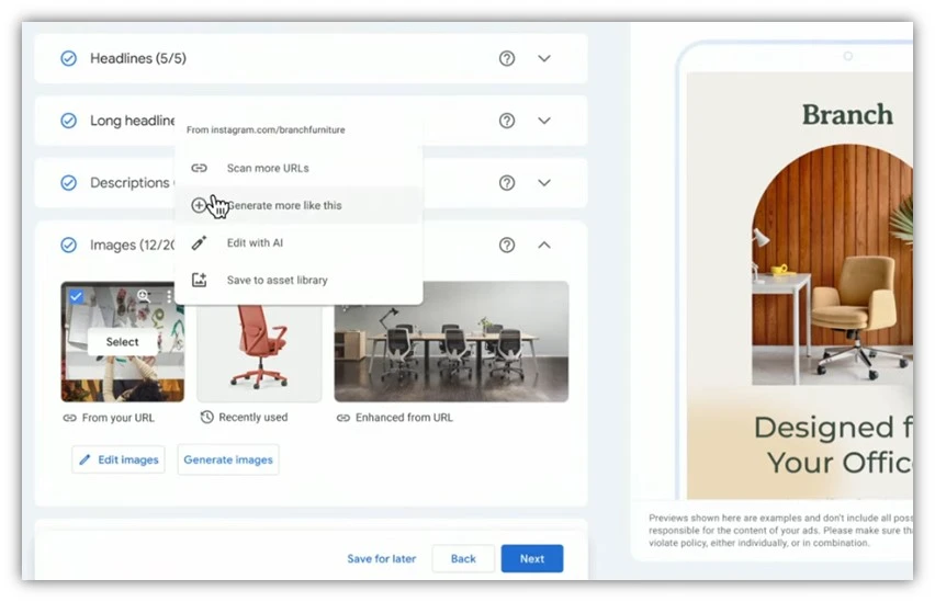 Google Marketing Live - screenshot of PMax ad creation.