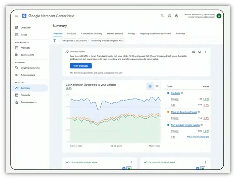 Google Marketing Live - screenshot of Google performance dashboard.