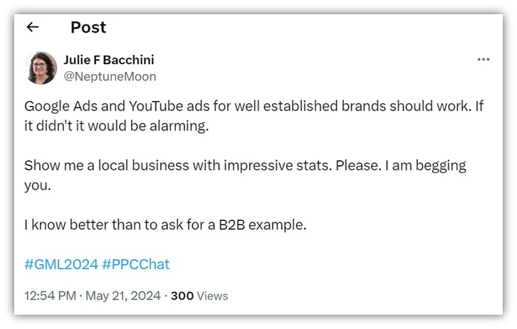 Google Marketing Live - screenshot of a Tweet about Google Marketing Live.