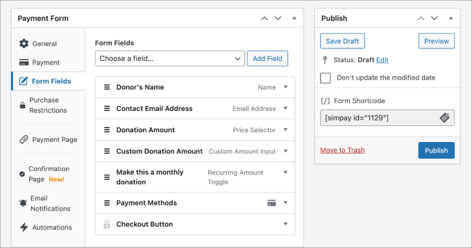 WP Simple Pay Form Fields