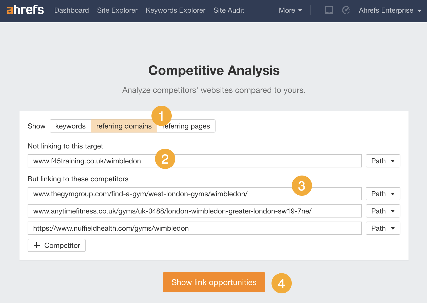 Link Intersect in Ahrefs