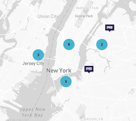 F45's gym locations in New York.