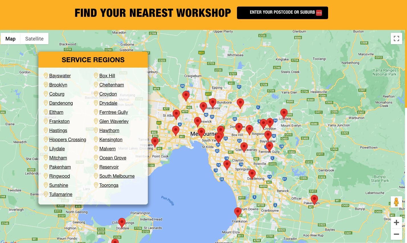 Using a map design feature to add multiple franchise locations to a page's design.