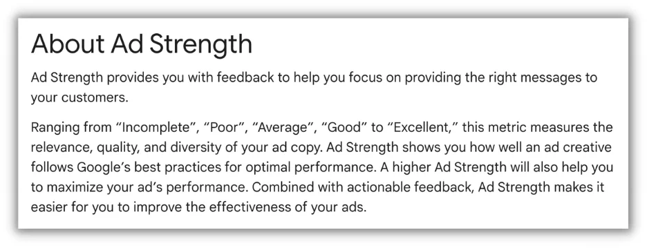 ad strength definition from google
