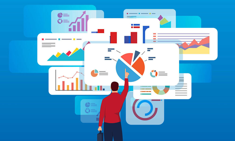 Businessman analyzes page data