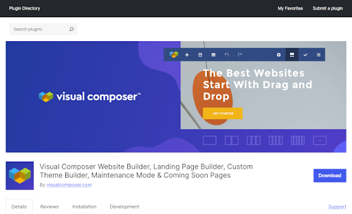 screenshot of Visual Composer homepage