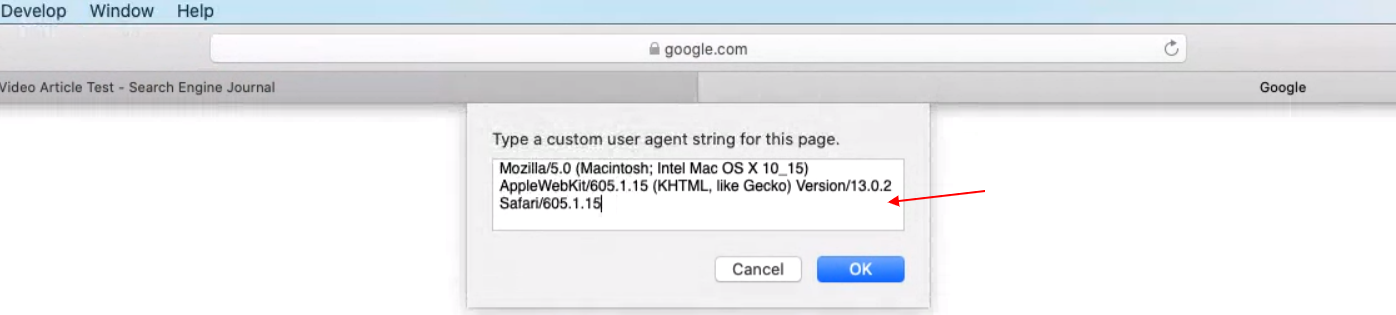 Safari custom user agent setting