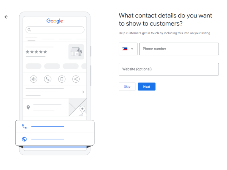 Adding contact information to Google My Business profile