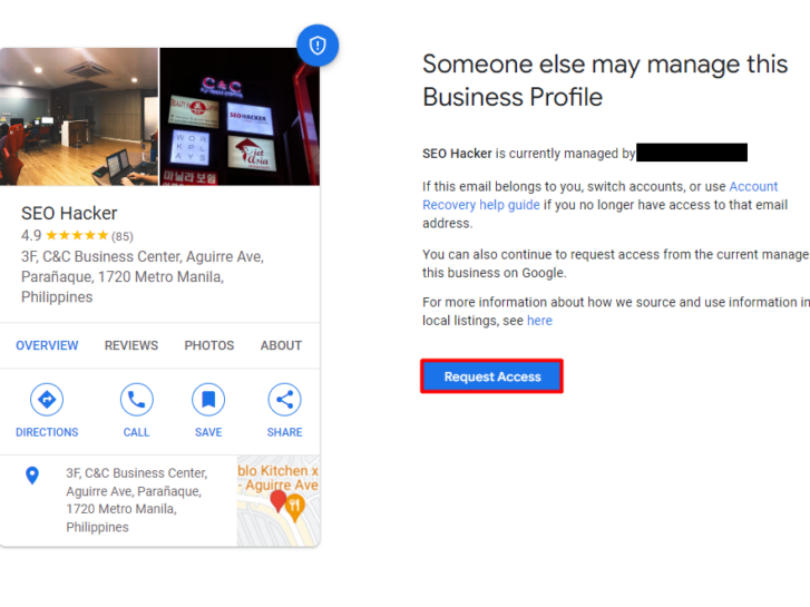 Request access to existing Google My Business account