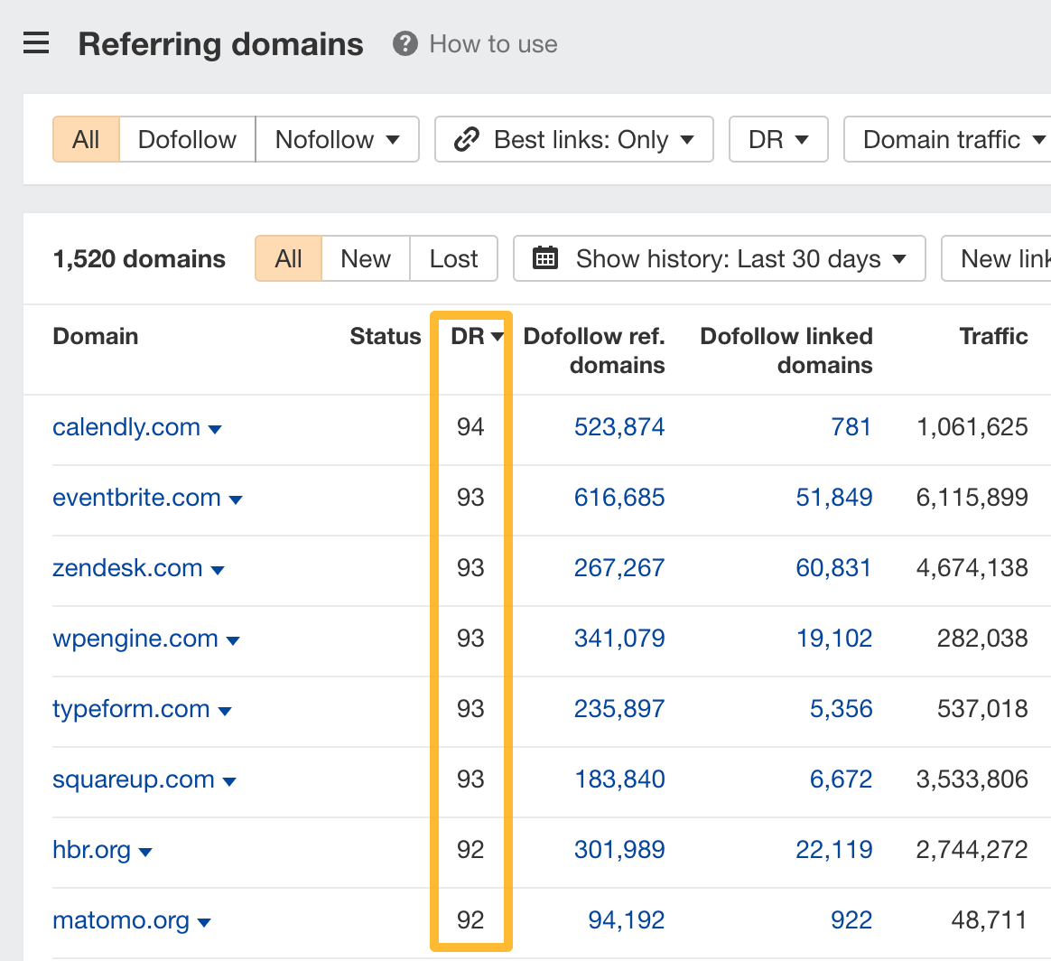 Referring domains report. 