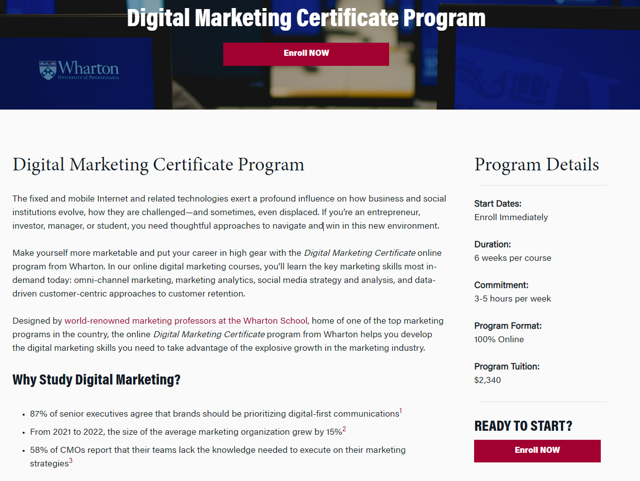 Wharton University online digital marketing cert program