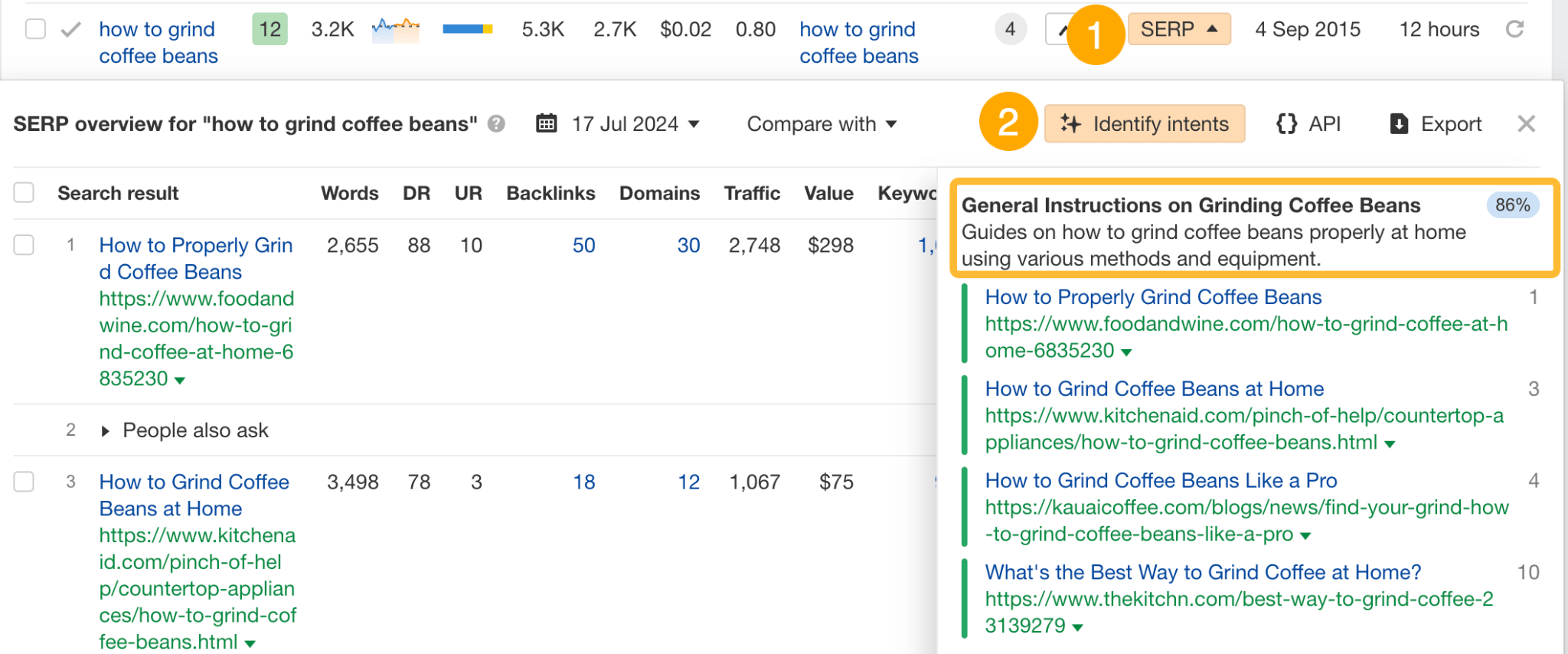 The Identify Intents feature in Ahrefs' Keywords Explorer