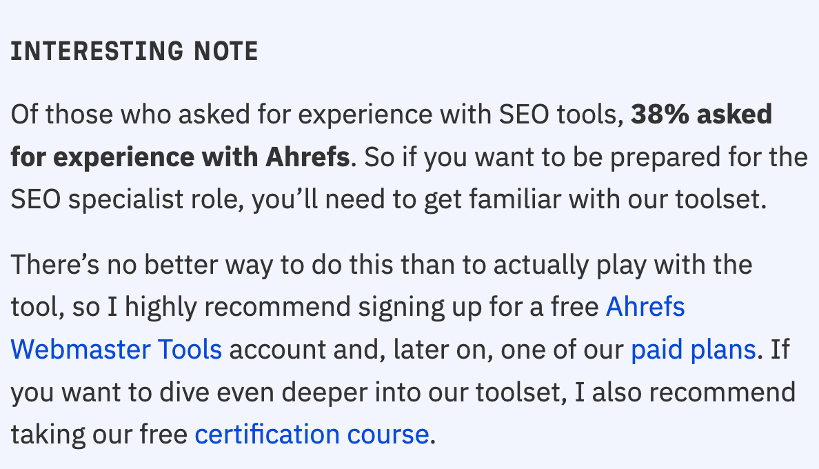An example of how I managed to pitch Ahrefs in a post with a business potential of 1