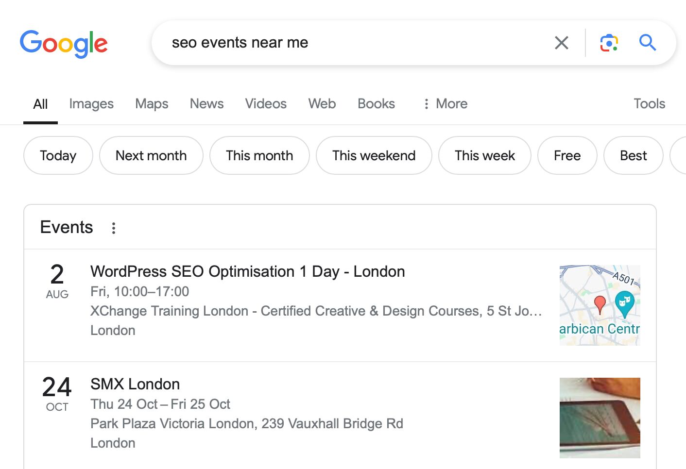 Triggering the Events SERP Feature Example