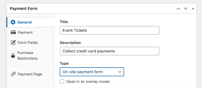 Event tickets payment form