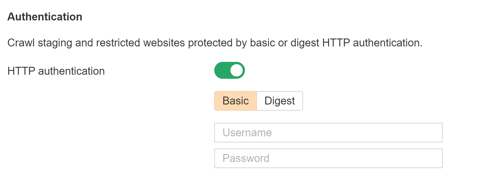 enable http authentication for the crawler to be able to crawl staging and dev sites