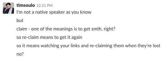 Tim pointed out that reclaiming links is different to trying to claim unlinked mentions... which makes sense!