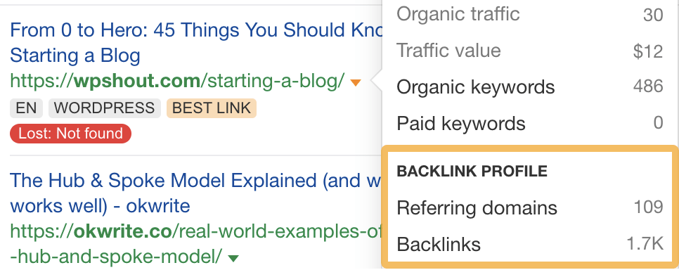 Checking backlinks to the referring page