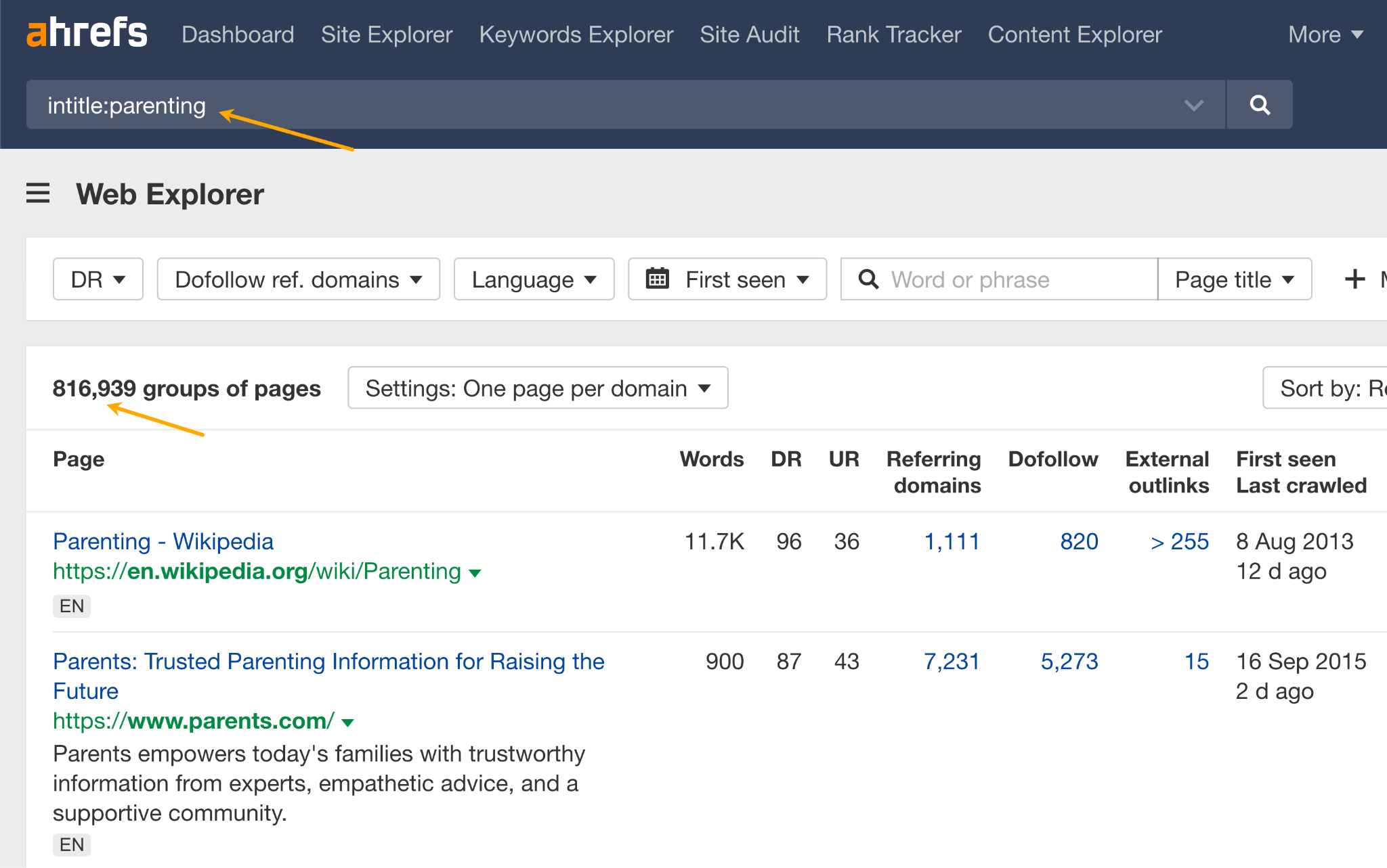 Ahrefs' Web Explorer 